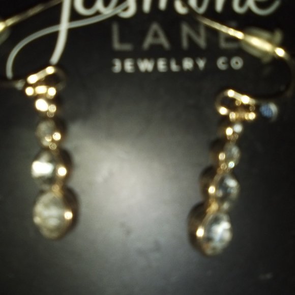 Gold Earrings ; drop diamonds, Jasmine Lane, Hypoallergenic. - Picture 9 of 9